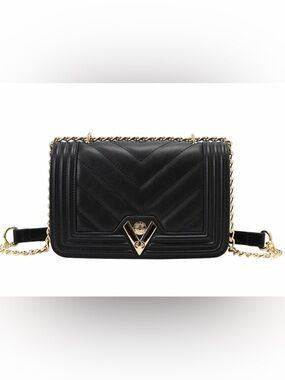 Valentino Orlandi Black Quilted Leather Crossbody Bag with Gold Chain